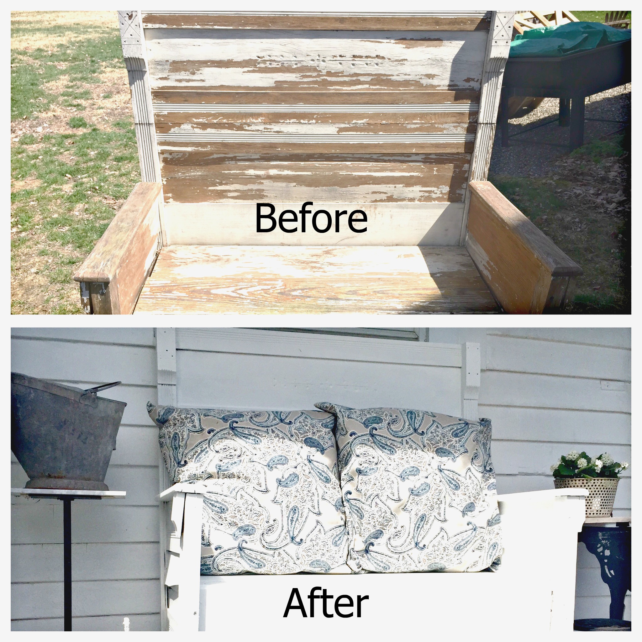 kitchen porch bench - before and after